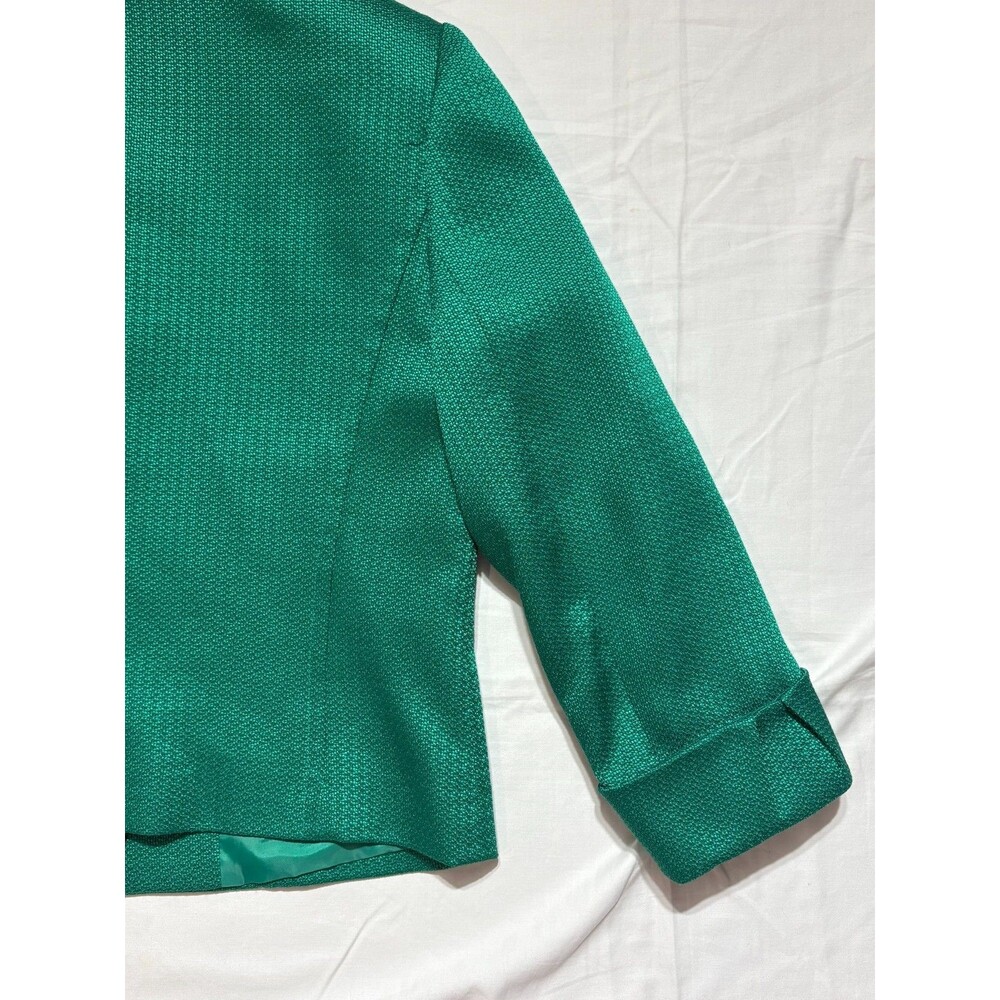 Tahari Green Textured Cropped Blazer Jacket Womens Sz 6 Retro 3 Button Cuffed - Picture 11 of 16